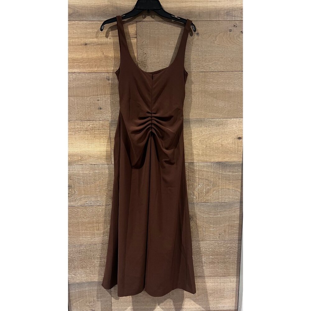 LELA ROSE RUCHED FLUID brown CREPE TANK DRESS size 6 - Picture 5 of 10